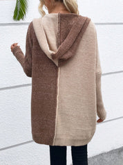 Damen Strickjacke mit langen Ärmeln Kapuze und Rippbündchen am Saum