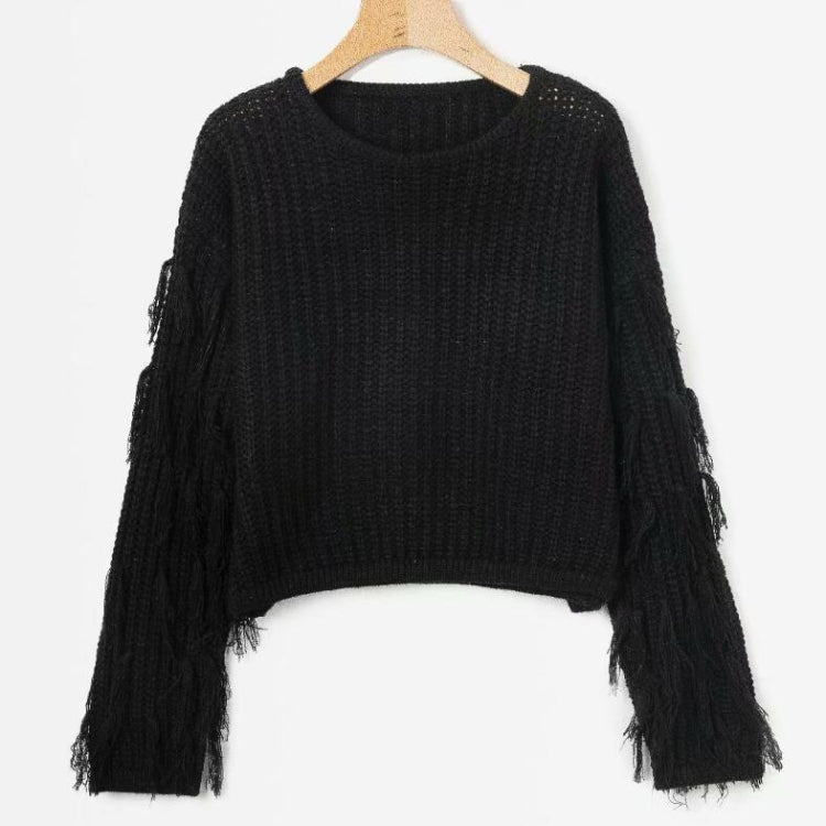 Damen Strickpullover mit Fransenärmeln und cropped Design