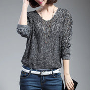 Damen Strickpullover mit V-Ausschnitt und Ajourmuster