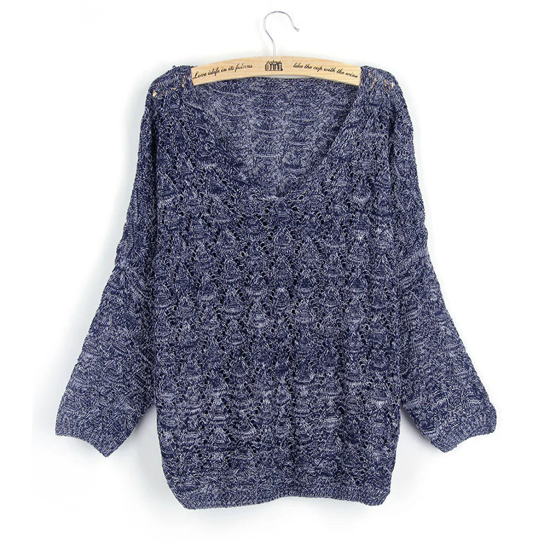 Damen Strickpullover mit V-Ausschnitt und Ajourmuster