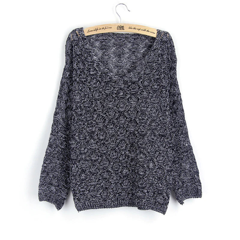Damen Strickpullover mit V-Ausschnitt und Ajourmuster