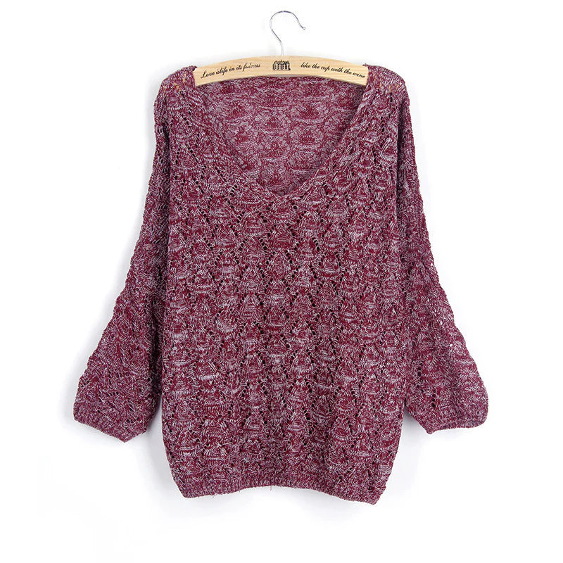 Damen Strickpullover mit V-Ausschnitt und Ajourmuster