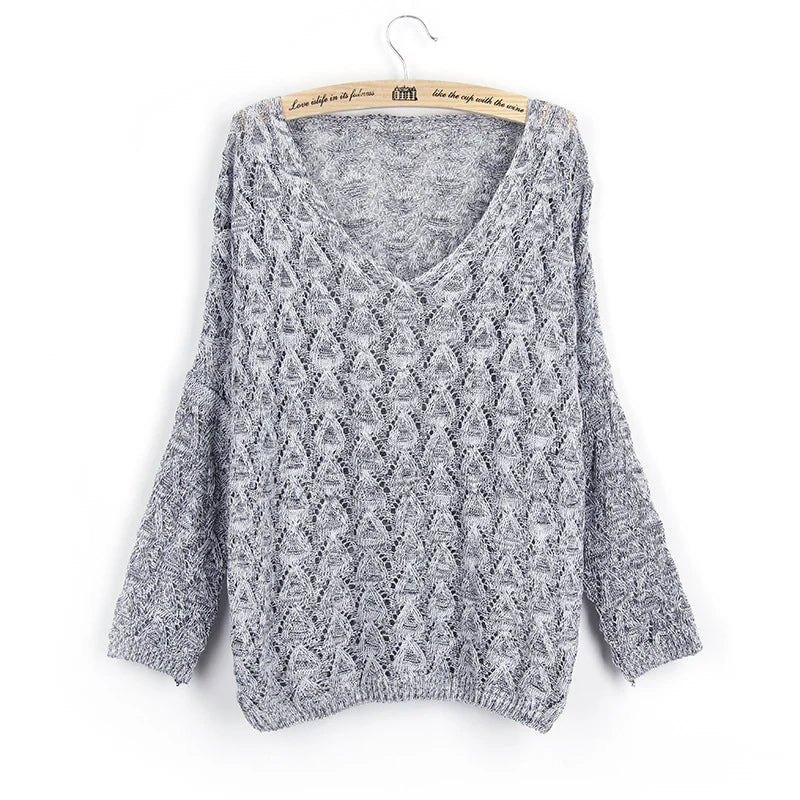 Damen Strickpullover mit V-Ausschnitt und Ajourmuster