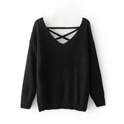 Damen Strickpullover mit V-Ausschnitt und dekorativer Rücken-Schnürung