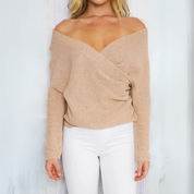 Damen Strickpullover mit tiefem Ausschnitt und Wickeldesign