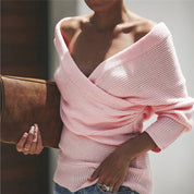 Damen Strickpullover mit tiefem Ausschnitt und Wickeldesign