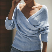 Damen Strickpullover mit tiefem Ausschnitt und Wickeldesign