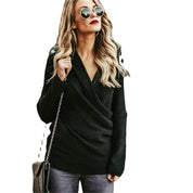 Damen Strickpullover mit tiefem Ausschnitt und Wickeldesign