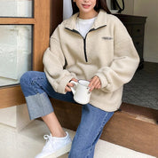 Damen Sweatshirt mit Stehkragen und Halbzipp Verschluss