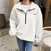 Damen Sweatshirt mit Stehkragen und Halbzipp Verschluss