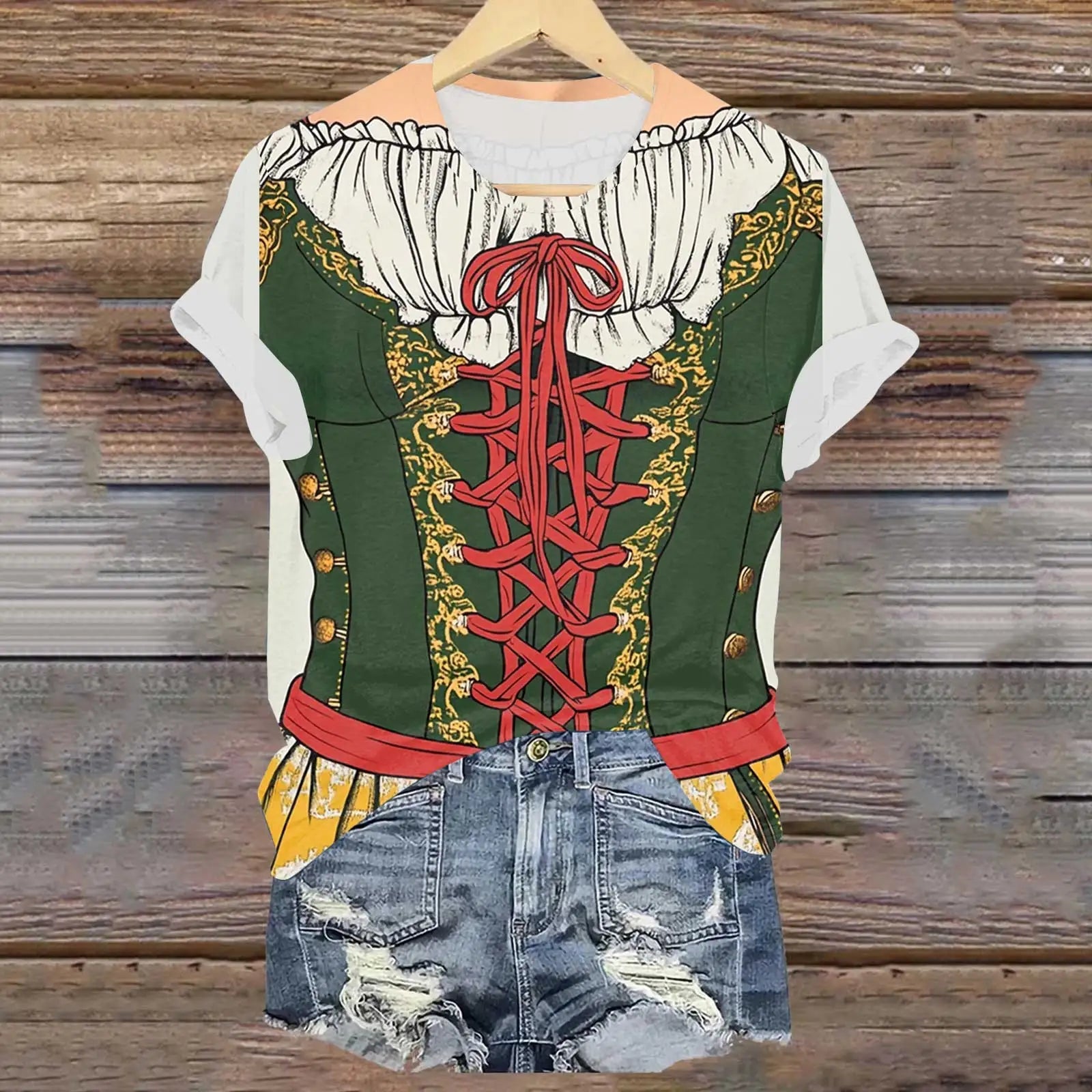 Damen T-Shirt mit kurzem Ärmel Rundhalsausschnitt und Druckmotiv