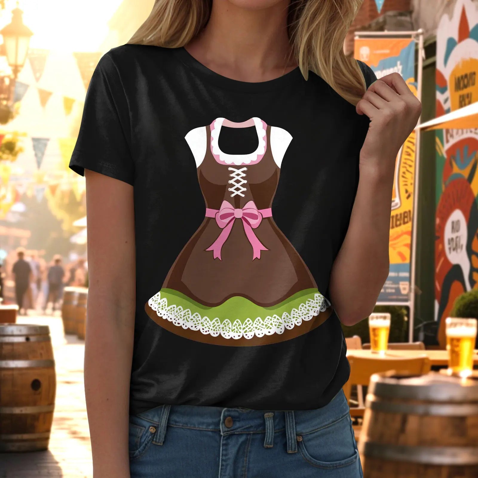 Damen T-Shirt mit kurzem Ärmel Rundhalsausschnitt und Druckmotiv