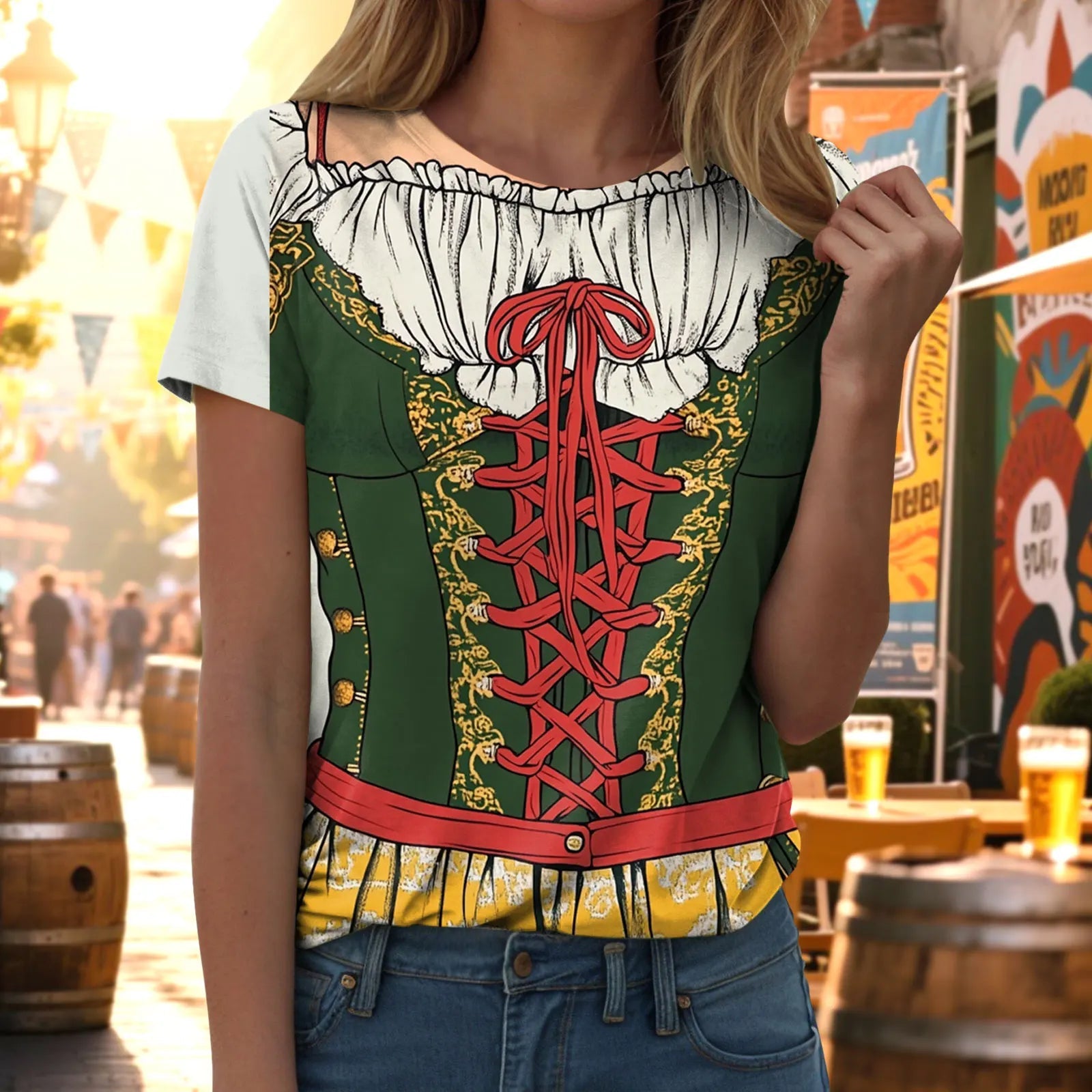 Damen T-Shirt mit kurzem Ärmel Rundhalsausschnitt und Druckmotiv