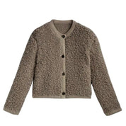 Damen Teddy Cardigan mit Knopfverschluss und Rundhalsausschnitt