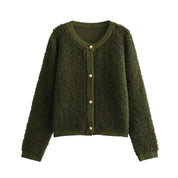 Damen Teddy Cardigan mit Knopfverschluss und Rundhalsausschnitt