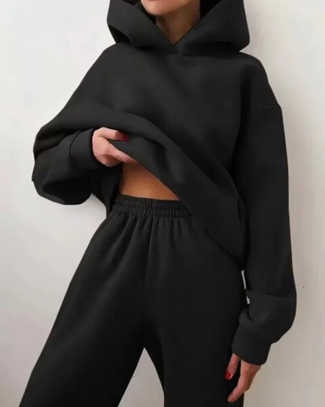 Damen Winter Set aus Hoodie und Jogginghose mit Kordelzugkapuze