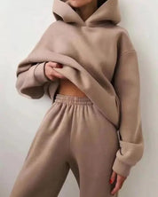 Damen Winter Set aus Hoodie und Jogginghose mit Kordelzugkapuze