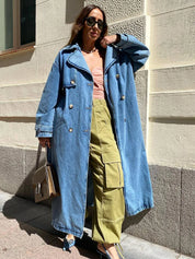 Damen Denim Lange Trenchcoat mit Gürtel