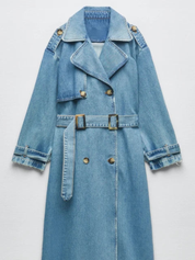 Damen Denim Lange Trenchcoat mit Gürtel