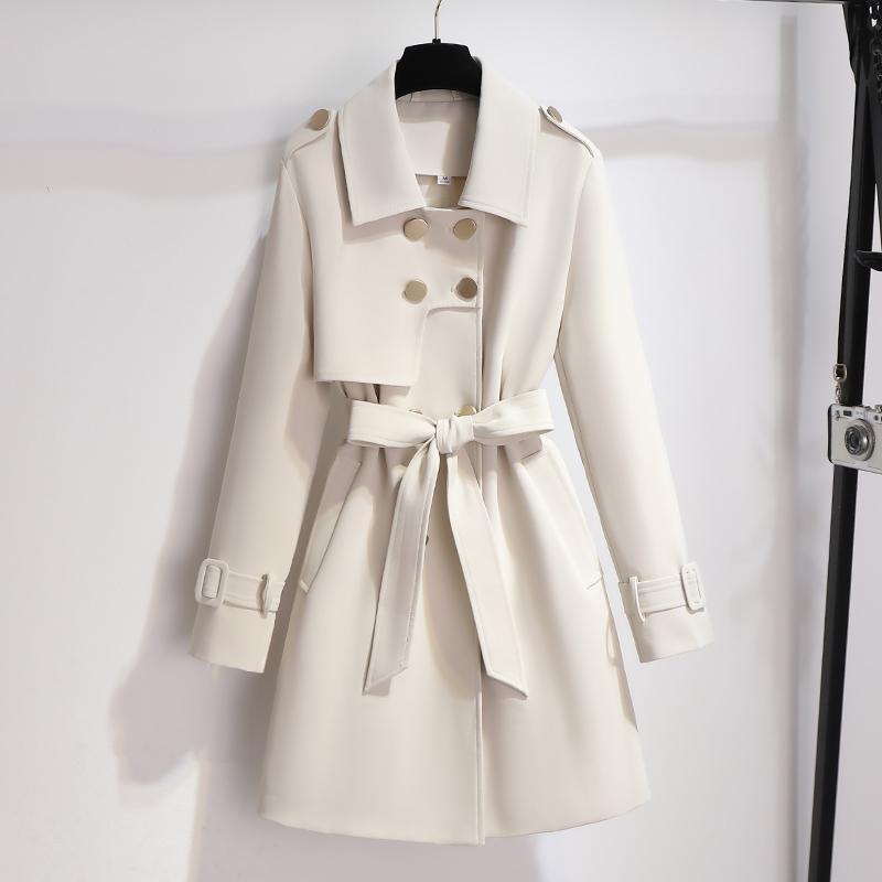 Damen Klassischer Weißer Trenchcoat mit Gürtel und Doppelknopfverschluss