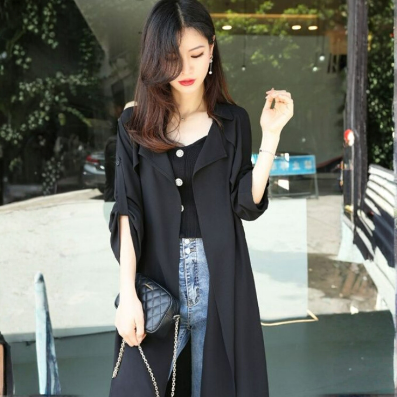 Damen Lange Trenchcoat mit offenem Front und Gürtel