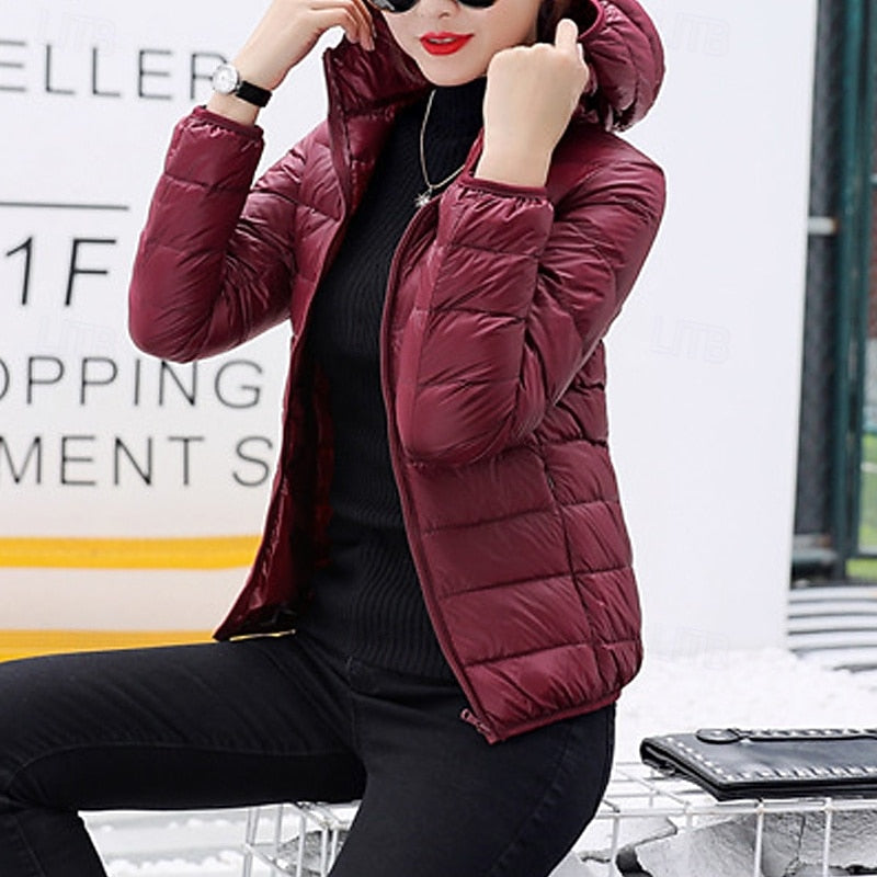 Damen Pufferjacke mit Kapuze und Reißverschluss