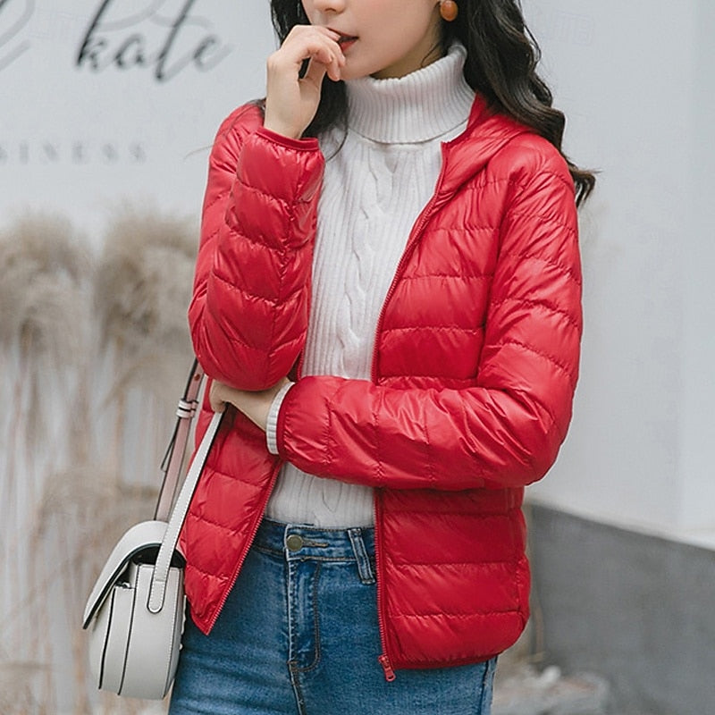 Damen Pufferjacke mit Kapuze und Reißverschluss