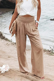 Damen Sommerhose mit weitem Bein, hoher Taille und Taschen