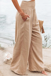 Damen Sommerhose mit weitem Bein, hoher Taille und Taschen