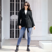 Damen Strickjacke mit Gürtel und offenem Frontdesign