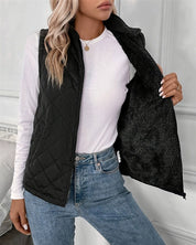 Damen ärmellose gesteppte Weste mit Reißverschluss und Stehkragen