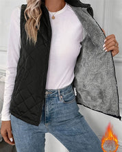 Damen ärmellose gesteppte Weste mit Reißverschluss und Stehkragen