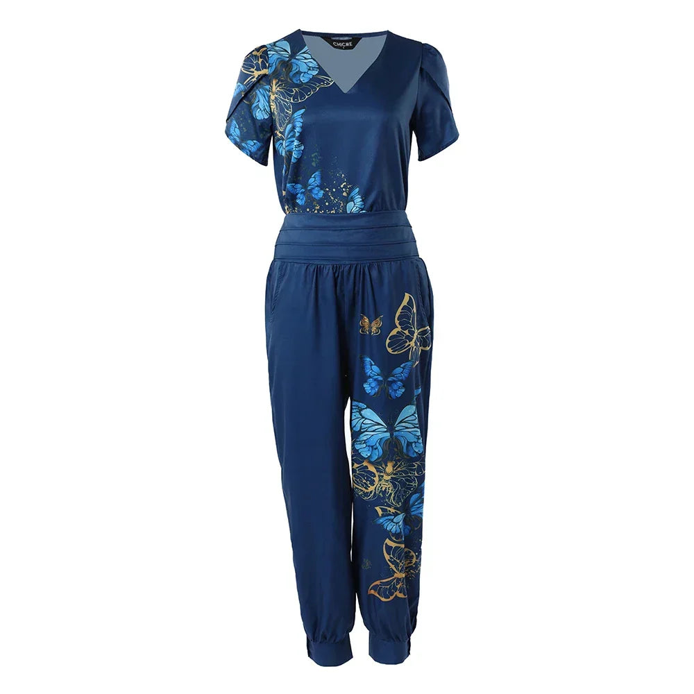 Damenbluse mit V-Ausschnitt und taillierte Hose für jede Jahreszeit