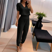 Damenbluse mit V-Ausschnitt und taillierte Hose für jede Jahreszeit