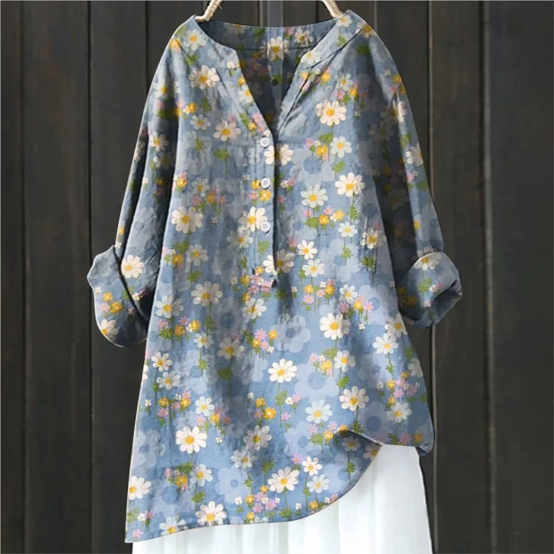 Damen floral Tunika Bluse mit langen Ärmeln für den Sommer