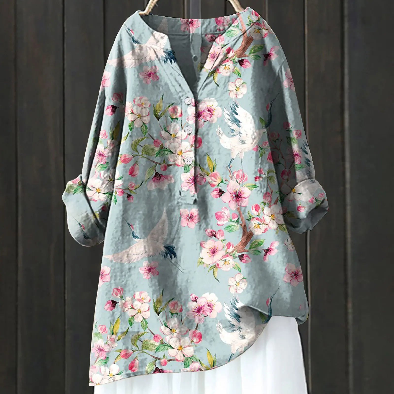 Damen floral Tunika Bluse mit langen Ärmeln für den Sommer