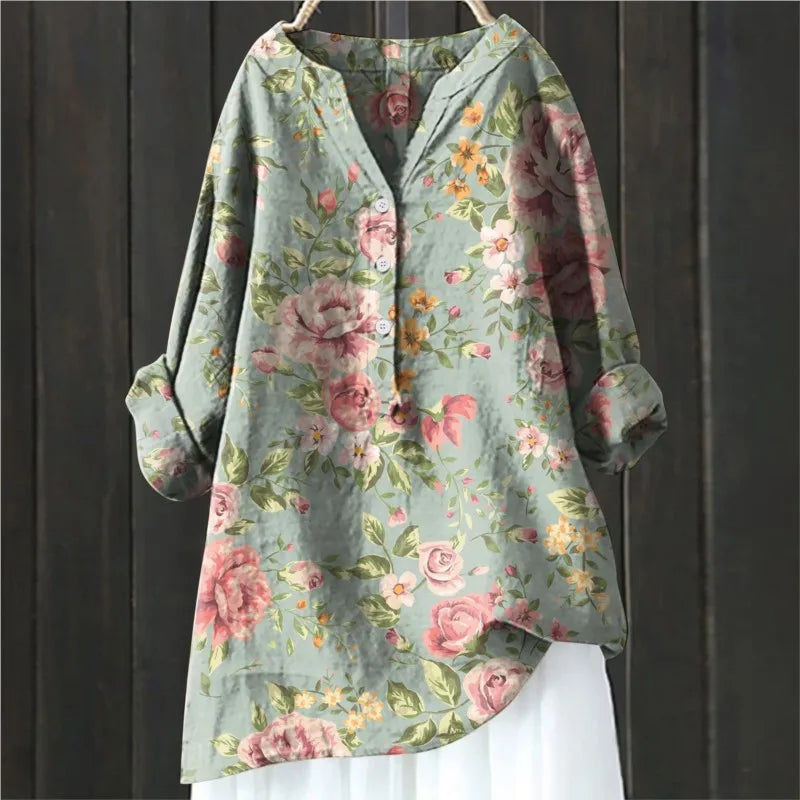 Damen floral Tunika Bluse mit langen Ärmeln für den Sommer