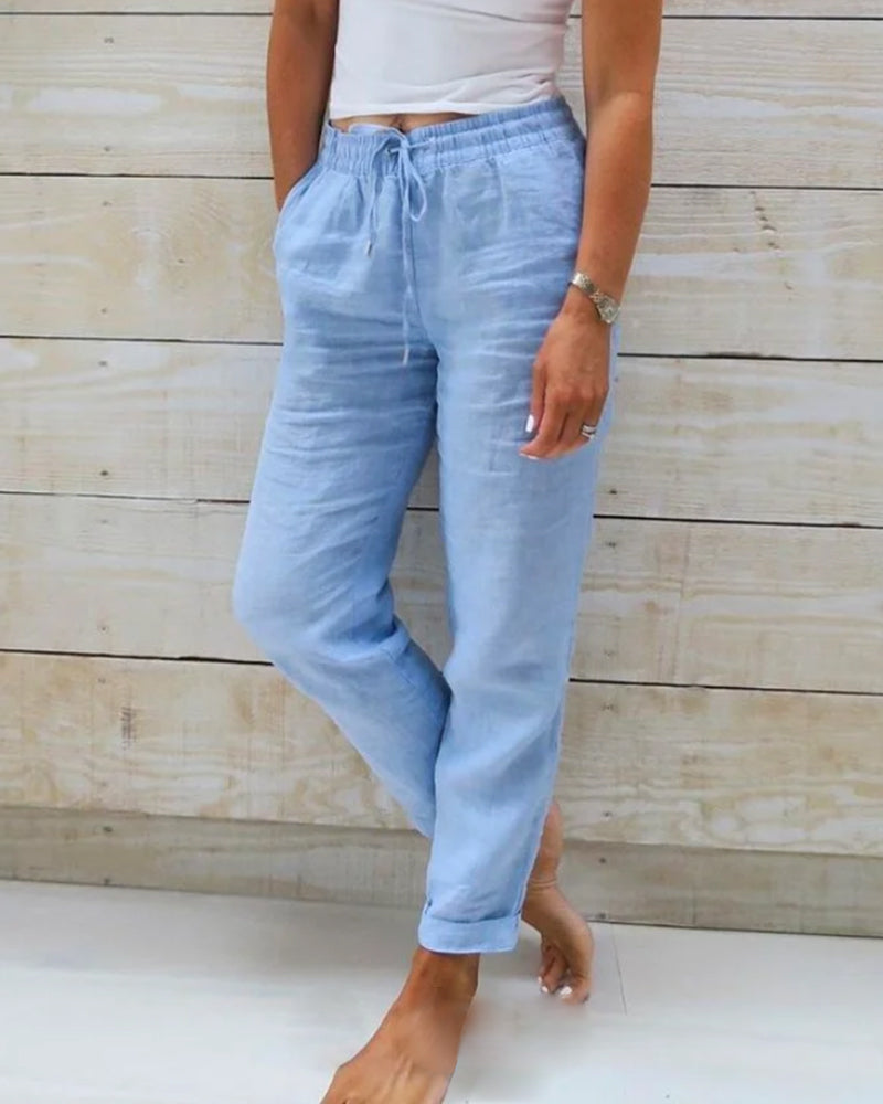 Damenhose mit elastischer Taille, Kordelzug und Taschen
