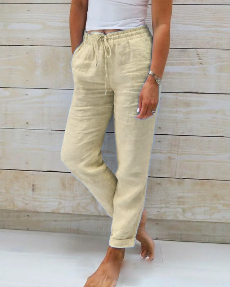 Damenhose mit elastischer Taille, Kordelzug und Taschen