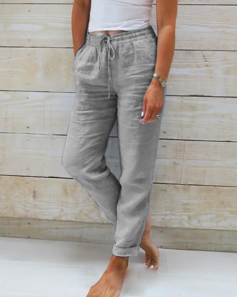 Damenhose mit elastischer Taille, Kordelzug und Taschen