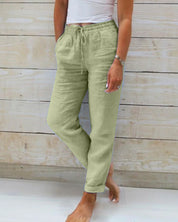 Damenhose mit elastischer Taille, Kordelzug und Taschen