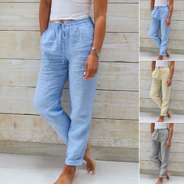 Damenhose mit elastischer Taille, Kordelzug und Taschen