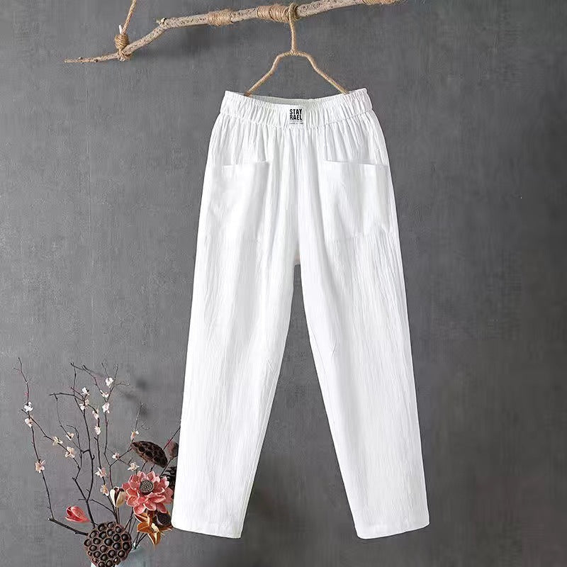Damenhose mit geradem Bein, Taschen und elastischem Bund