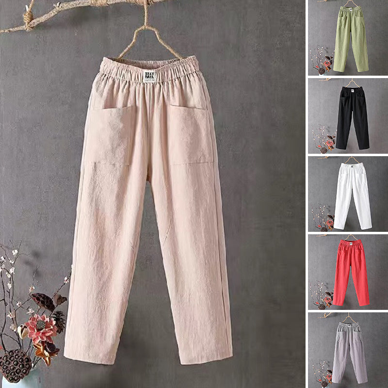Damenhose mit geradem Bein, Taschen und elastischem Bund