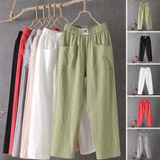 Damenhose mit geradem Bein, Taschen und elastischem Bund