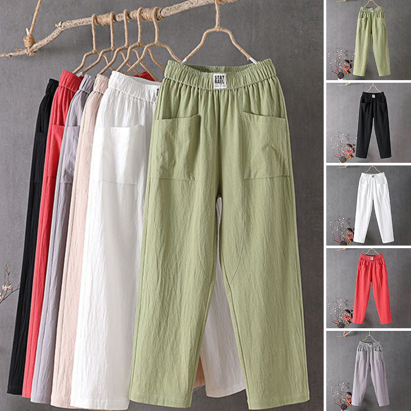 Damenhose mit geradem Bein, Taschen und elastischem Bund
