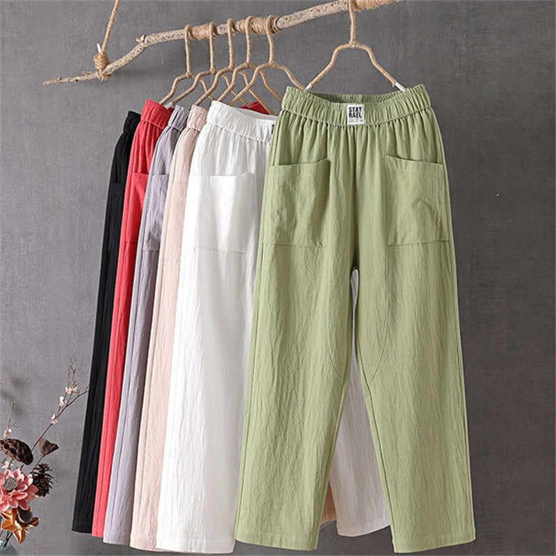 Damenhose mit geradem Bein, Taschen und elastischem Bund