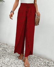 Damenhose mit weitem Bein, elastischer Taille und bedrucktem Design