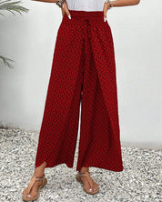 Damenhose mit weitem Bein, elastischer Taille und bedrucktem Design