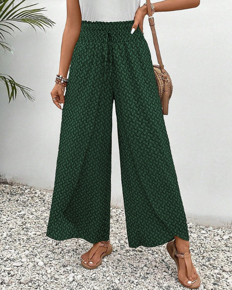 Damenhose mit weitem Bein, elastischer Taille und bedrucktem Design